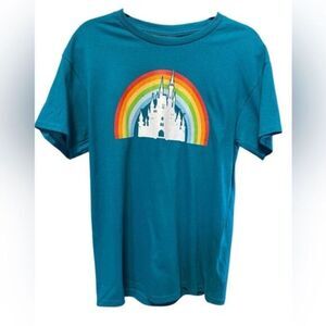NWOT Disney Unisex Blue Short Sleeve Graphic Tee Shirt Rainbow Castle - Size M